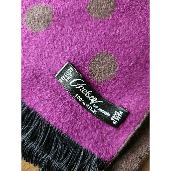 nwot Chelsey by Joseph purple polka dots reversible Scarf 100% Silk soft 11x71" - Picture 5 of 5